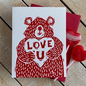Cartão Letterpress Coração Urso imagem 1