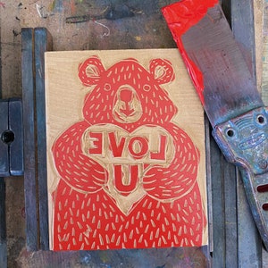 Cartão Letterpress Coração Urso imagem 2