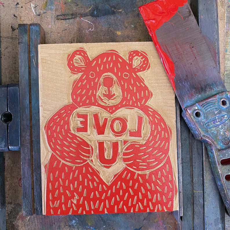 Cartão Letterpress Coração Urso imagem 2