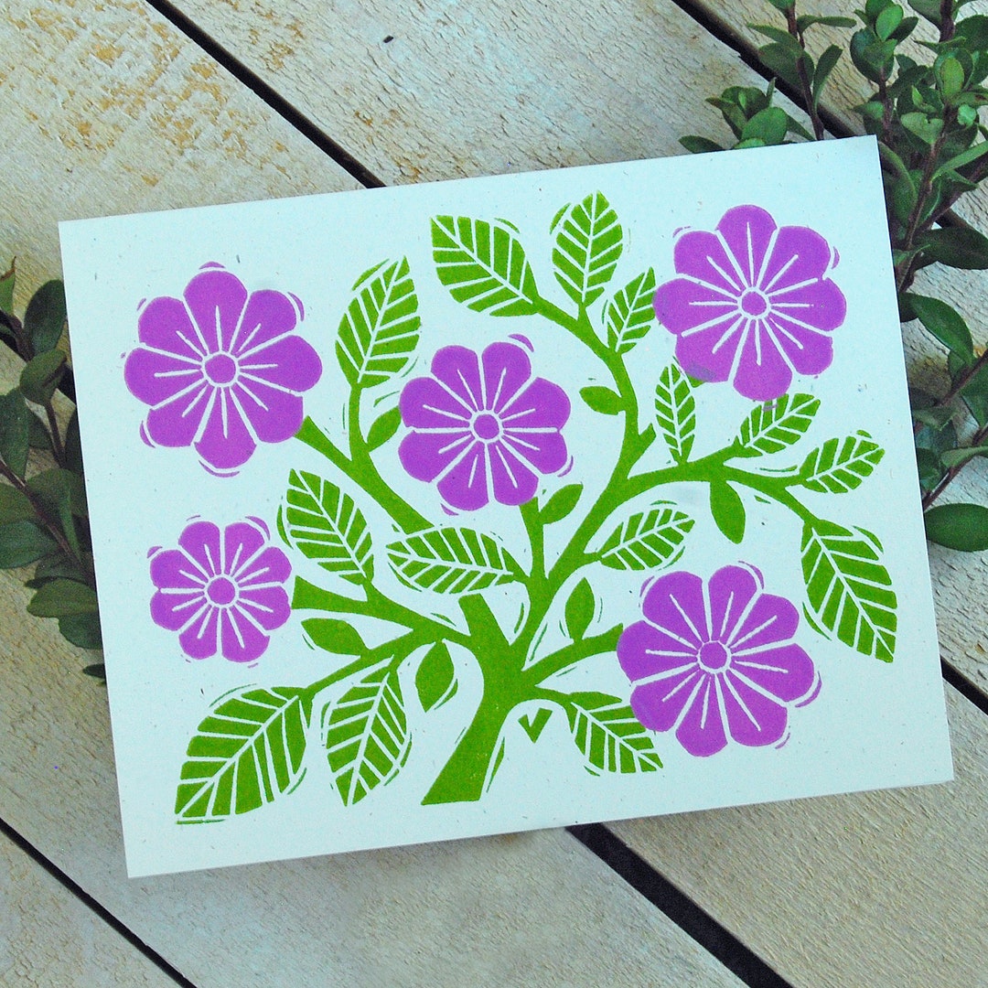 Purple Floral Letterpress Note Cards - Etsy
