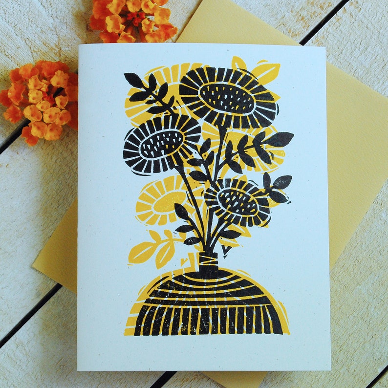 Sunflower Vase Letterpress Note Cards image 1