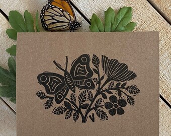 Cartões de notas tipográficas florais borboleta Kraft