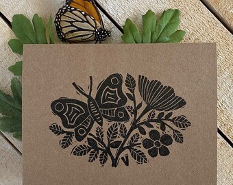 Kraft Butterfly Floral Letterpress Note Cards