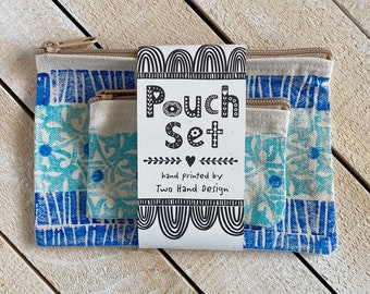 Blue Tile Zip Pouch Set