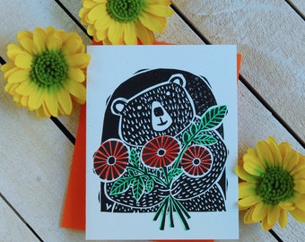 Bear Bouquet Letterpress Note Card