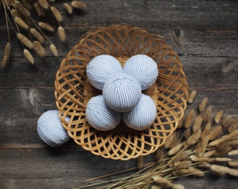 French Blue Cotton Ticking Rag Balls, Homespun Inspired Thin Striped Fabric Bowl Fillers, Cozy Modern Farmhouse Decor, Set of 3, 6, 9 or 12