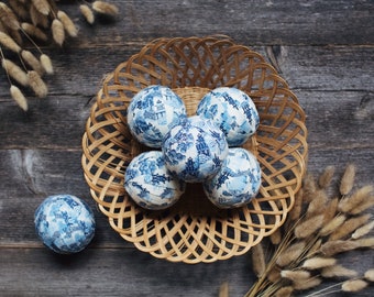 LIMITED Blue & White Vintage Chinoiserie Toile Fabric Rag Balls, Country Style Homespun Inspired Farmhouse Bowl Fillers, Sets of 3, 6, or 9