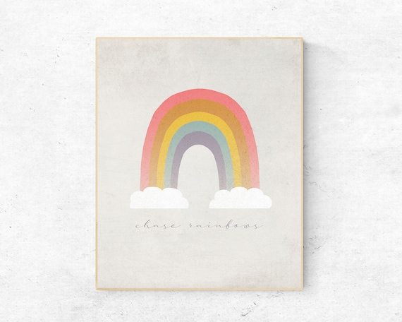 Modern Pastel Rainbow Kids Wall Art Chase Rainbows Etsy