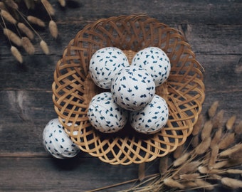 Abstract Cotton Canvas Fabric Rag Balls, White & Dark Blue Spotted Contemporary Bowl Fillers, Cozy Modern Farmhouse Decorations