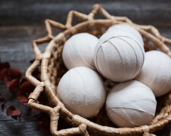 Rustic Beige Flannel Rag Balls, Homespun Inspired Farmhouse Holiday Decor Bowl Fillers, White Cottage Decoration, Sets of 3, 6, 9, or 12