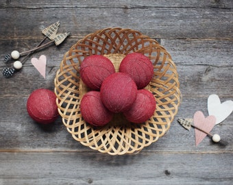 Rustic Washed Red Denim Farmhouse Rag Ball Bowl Fillers, Valentine’s Day Decor, Faded Crimson Holiday Decorations, Set of 3, 6, 9 or 12