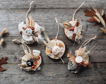 Rustic Autumn Wood Slice Ornament Boho Woodland Natural Mini Decorative Wall Hanging, Choose from 5 Unique Designs, Fall Wedding Decorations