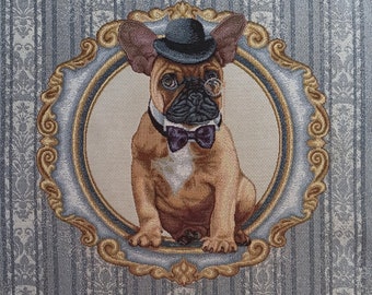 Tapestry Panel, Bulldog, 46 x 46cm, Jacquard Fabric Panel, Chair Seat Cover, Tote Bag Panel, Wall Art