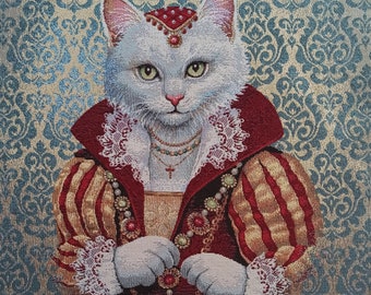 Tapestry Panel, Cat, 46 x 46cm, Jacquard Fabric Panel, Chair Seat Cover, Tote Bag Panel, Wall Art