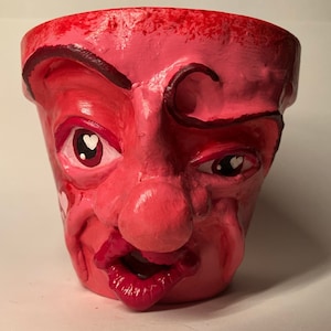 Cute Pink Sculpted Face Pot, 4 inch Planter Pot, Unique Indoor Planter, Sculpted Face Planter, Decorative Terracotta Pot, Valentines Planter
