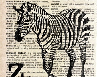 Zebra - Animal Print on Vintage Dictionary Page