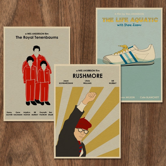 Wes Anderson Inspired Tripple Print Set Retro Movie Posters// Prints set of 3