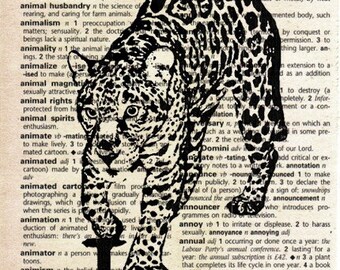 Jaguar - Print on Vintage Dictionary Page