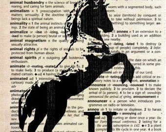 Unicorn - Print on Vintage Dictionary Page