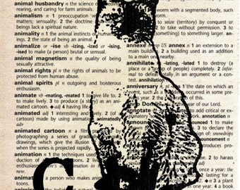 Animal Print on Vintage Dictionary Page - Cat