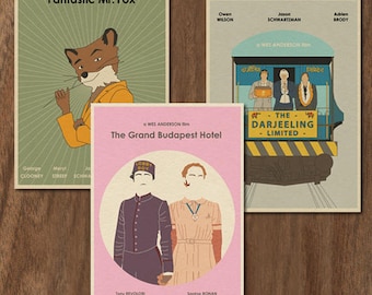 3 Wes Anderson 16x12 Filmposter - Set 3