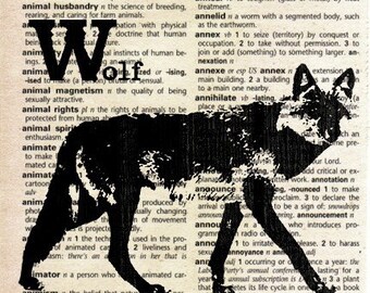Animal Print on Vintage Dictionary Page - Wolf