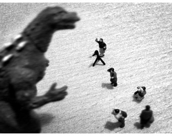 Godzilla - 6x4 Black and White Miniature Photography