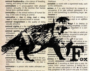 Animal Print on Vintage Dictionary Page - Fox