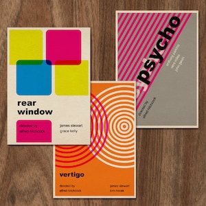 Set of 3 Alfred Hitchcock Minimalist Typographic 16 x 12 Movie Posters