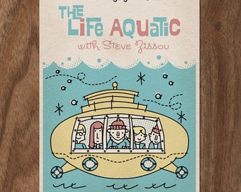 THE LIFE AQUATIC with Steve Zissou 16x12 Mid Century Movie Poster Print