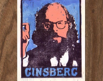 Allen Ginsberg Linocut Print - Handpulled