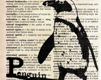 Penguin - Print on Vintage Dictionary Page