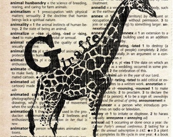 Animal Print on Vintage Dictionary Page - Giraffe