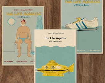 16x12 set of 3 Wes Anderson The Life Aquatic Movie Posters