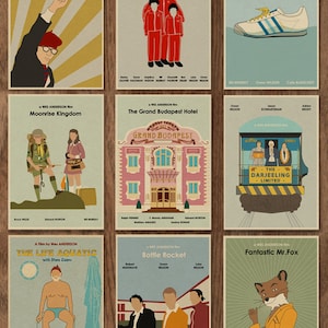 Set of 9 Wes Anderson Minimalist Movie Posters - 16 x 12