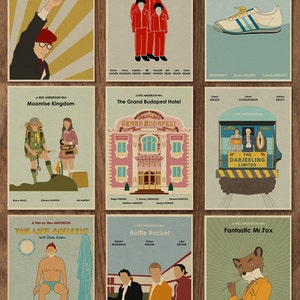 Set of 9 Wes Anderson Minimalist Movie Posters - 16 x 12