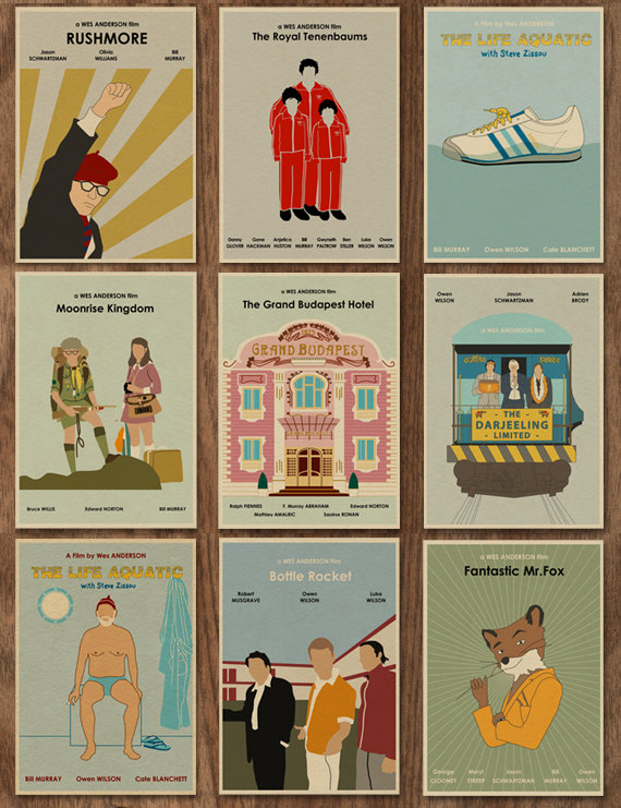 Set of 9 Wes Anderson Minimalist Movie Posters - 16 x 12