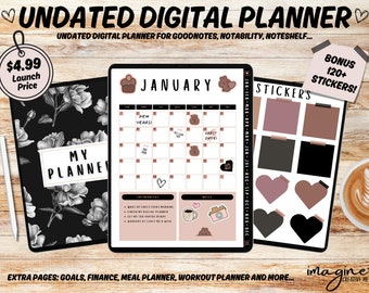 Undated Goodnotes Planner, Weekly Digital Planner, Monthly Planner, Goodnotes Template, Goodnotes Stickers, Planner Template iPad, Dark