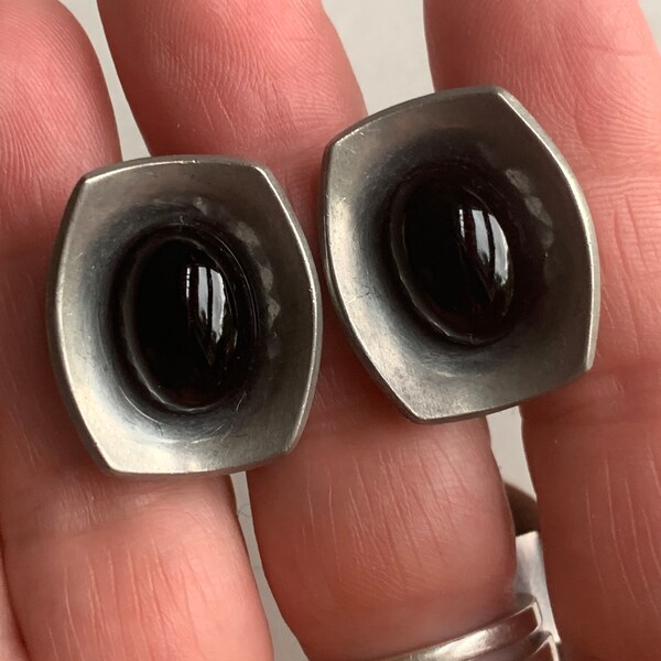 Boucles D'oreilles Vintage Jorgen Jensen - Clip En étain (pewter) - Danemark - Occasion Bon état