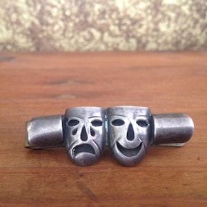 Vintage Sterling Silber Krawattenklammer Geldklammer, Tragödie Komödie Vintage Sterling Clip