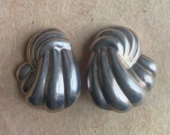 Modernist Handcrafted Sterling Silver Vintage Large Statement Clip On Earrings