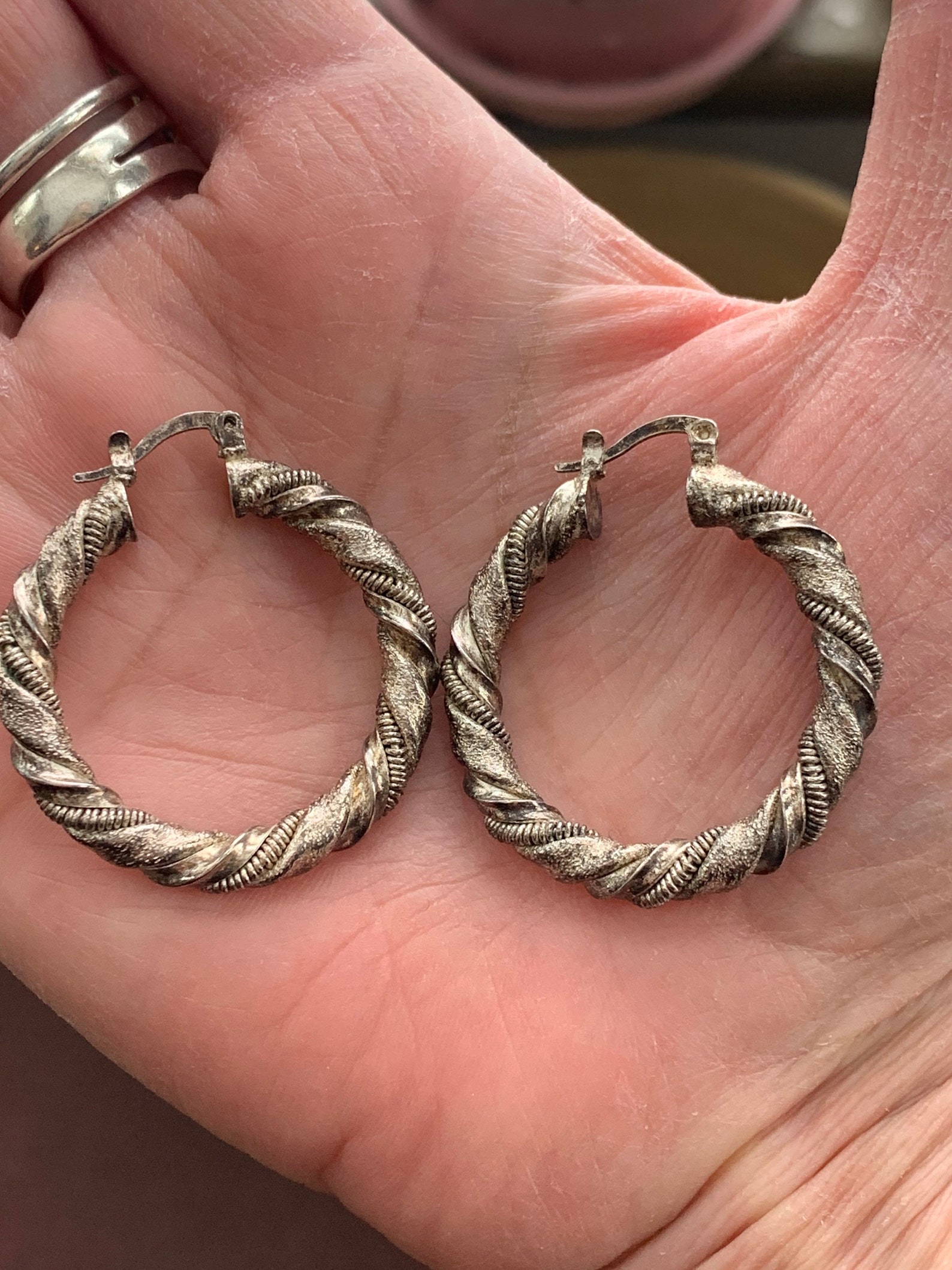 Vintage Sterling Silver Twisted Rope Hoop Earrings Thick Hoop Etsy