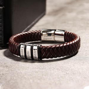 Custom leather bracelet With Family Names - Bracelet with family names, Gift for Husband - Father&#39;s day gift - Personalized gift for dad
