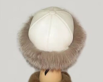 Luxurious warm fur-trimmed hat for women