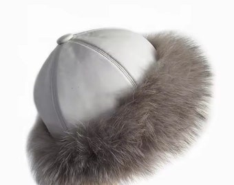 Luxurious warm fur-trimmed hat for women