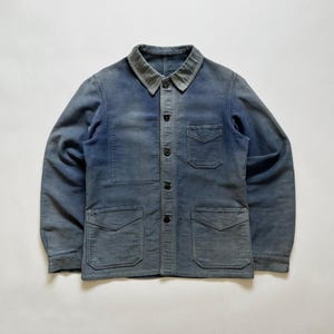ジャケット・アウター 40s Blue moleskin tailored jacket 40's] French Vintage Blue Moleskin Work Jacket 