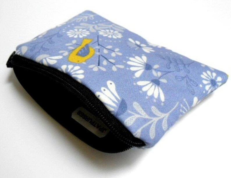 Zipper Coin Purse Bird Zipper Pouch Little Coin Purse ECO Friendly Padded Little Bird on Blue LIMITED Item