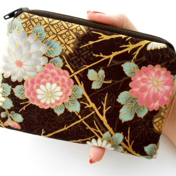 Japanese Coin Purse ECO Friendly Padded Zipper Pouch NEW Hanabi Flowers Japanese Import