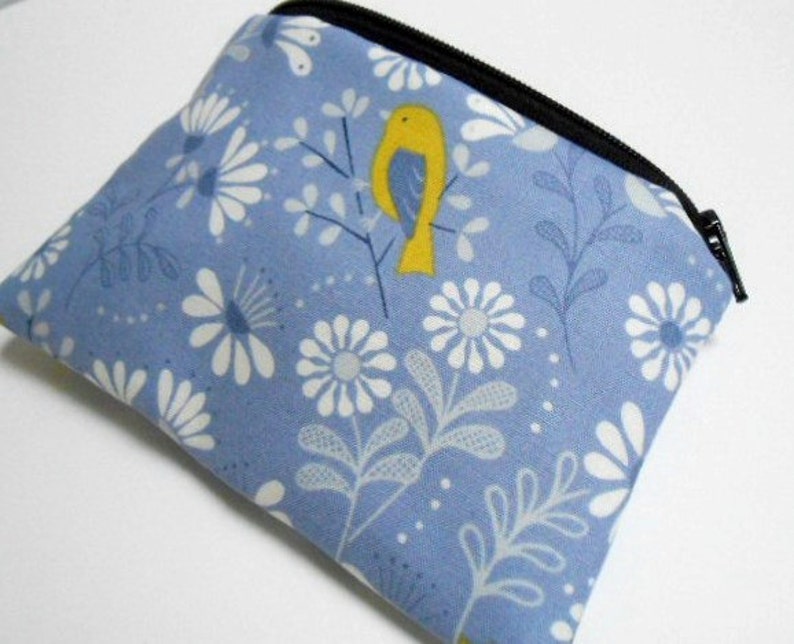 Zipper Coin Purse Bird Zipper Pouch Little Coin Purse ECO Friendly Padded Little Bird on Blue LIMITED Item
