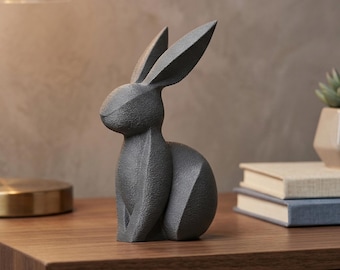 Bunny Figurine, Poised Rabbit Model, Minimalist Animal Decor, Modern 3D Printed Art